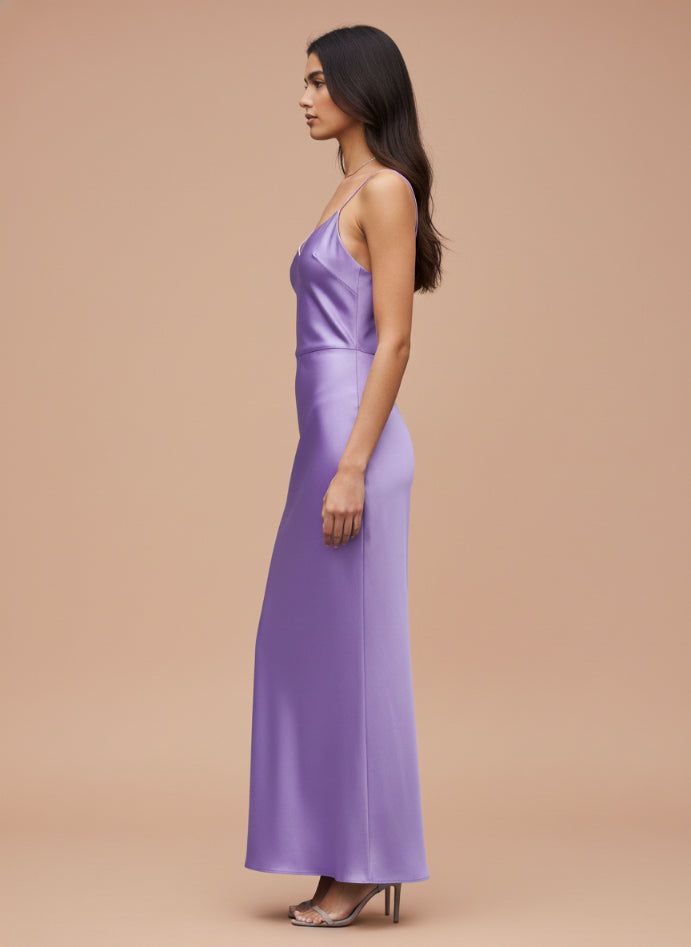 fitted lace wedding dress Women's Luxury European Satin Lavender Midi Dress – AM SWAN