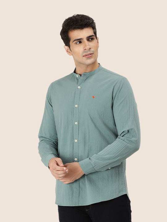 Premium Men'S Crinkle Cotton Shirt | Turquoise