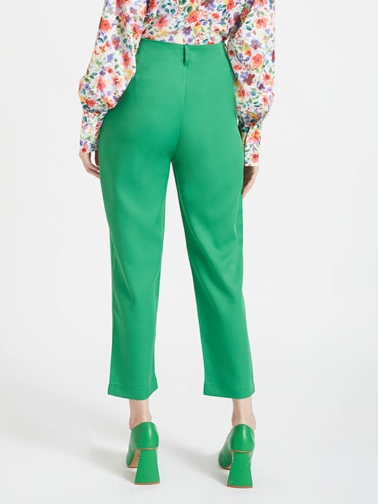 Women'S Luxury Banana Crepe Island Green Skin Fit Multi Pleated Trouser