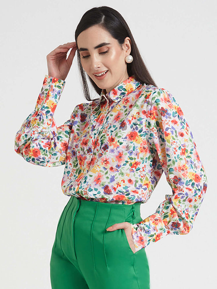 Premium Micro Digital Print Puff Sleeve Shirt