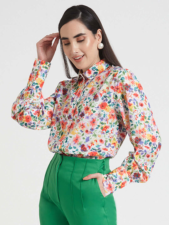 Premium Micro Digital Print Puff Sleeve Shirt