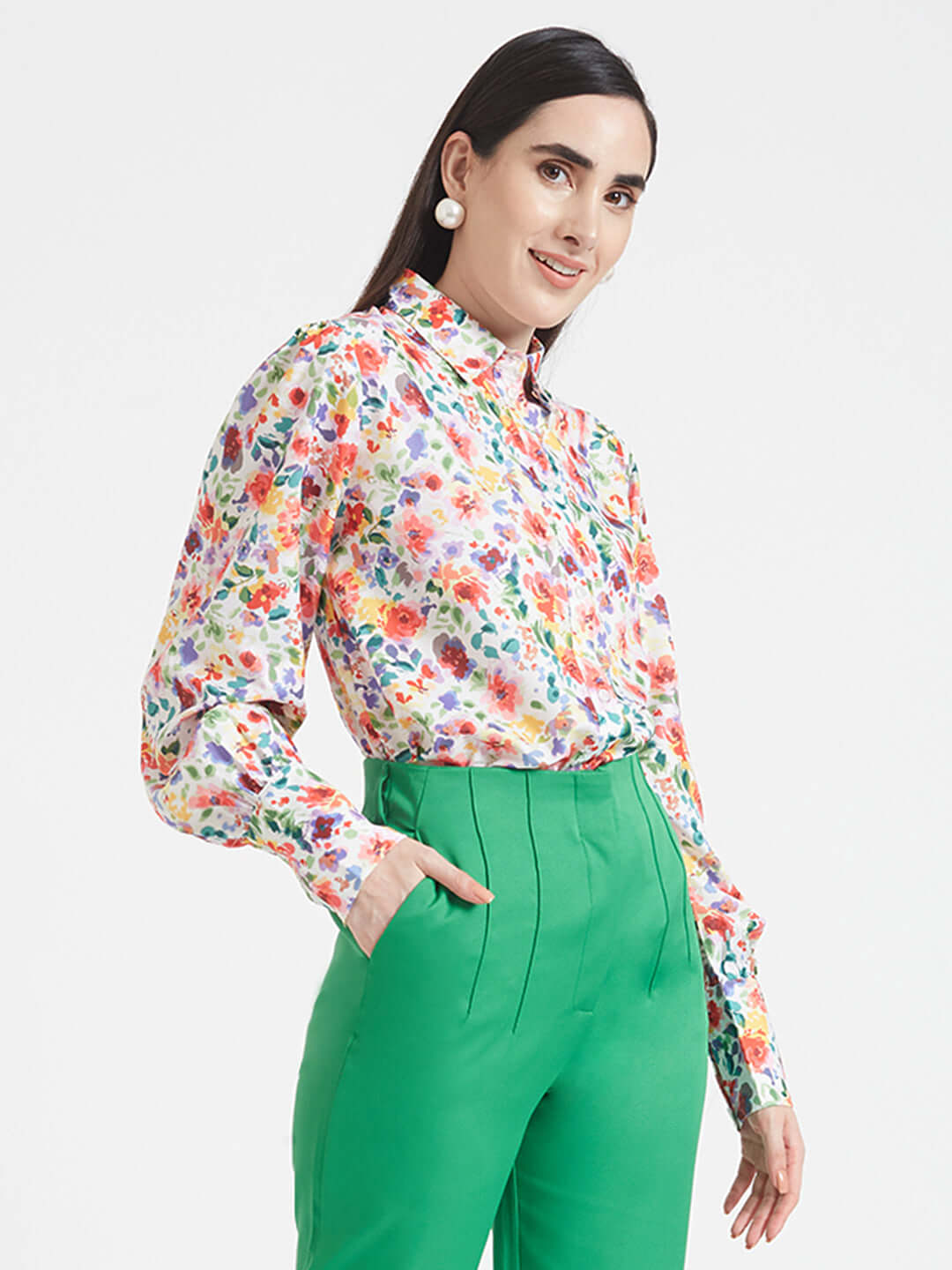 Premium Micro Digital Print Puff Sleeve Shirt