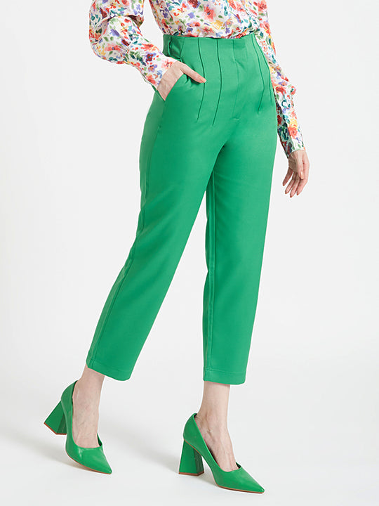 Women'S Luxury Banana Crepe Island Green Skin Fit Multi Pleated Trouser
