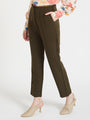 Women'S Luxury Banana Crepe Olive Skin Fit Multi Pleated Trouser