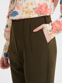 Women'S Luxury Banana Crepe Olive Skin Fit Multi Pleated Trouser