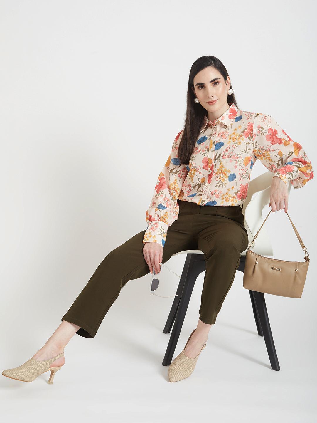 Women'S Luxury Banana Crepe Olive Skin Fit Multi Pleated Trouser