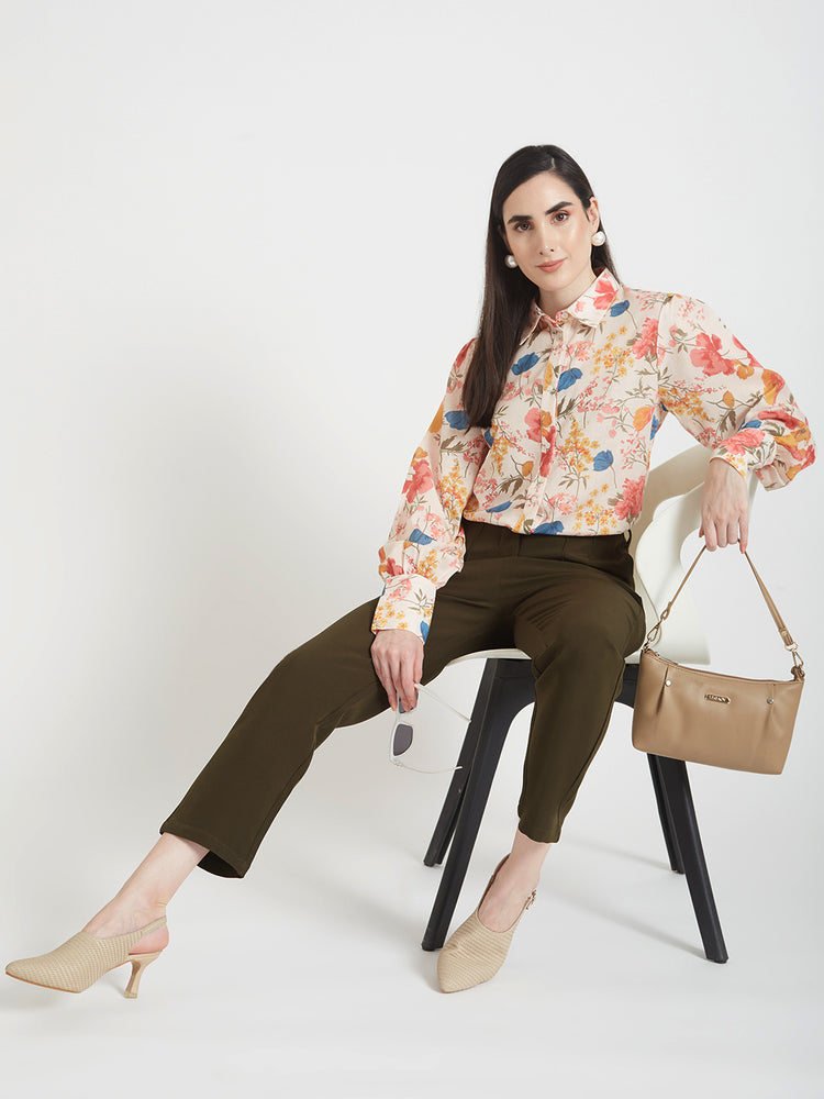 Women'S Luxury Banana Crepe Olive Skin Fit Multi Pleated Trouser