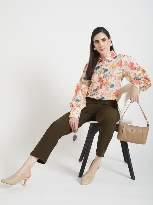 Women'S Luxury Banana Crepe Olive Skin Fit Multi Pleated Trouser