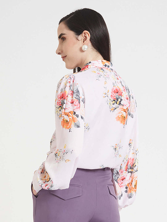 Luxury Satin Digital Print Puff Sleeve Shirt