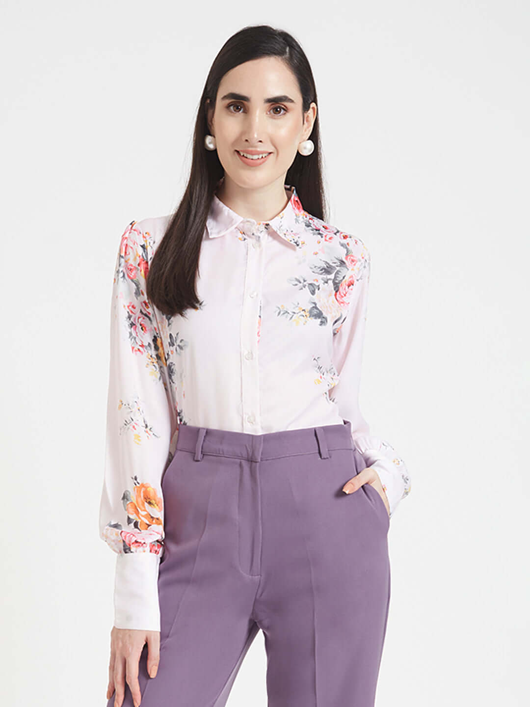 Luxury Satin Digital Print Puff Sleeve Shirt