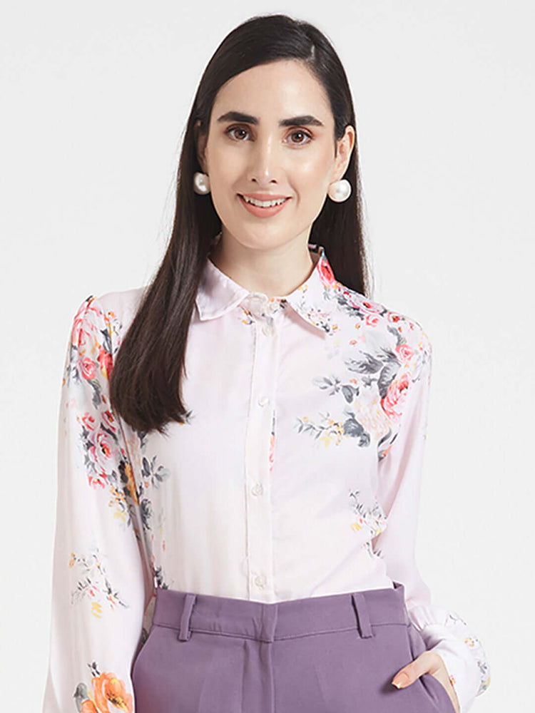 Luxury Satin Digital Print Puff Sleeve Shirt