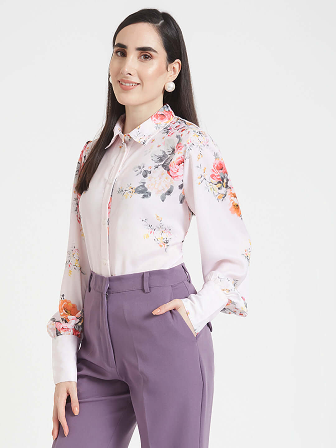 Luxury Satin Digital Print Puff Sleeve Shirt