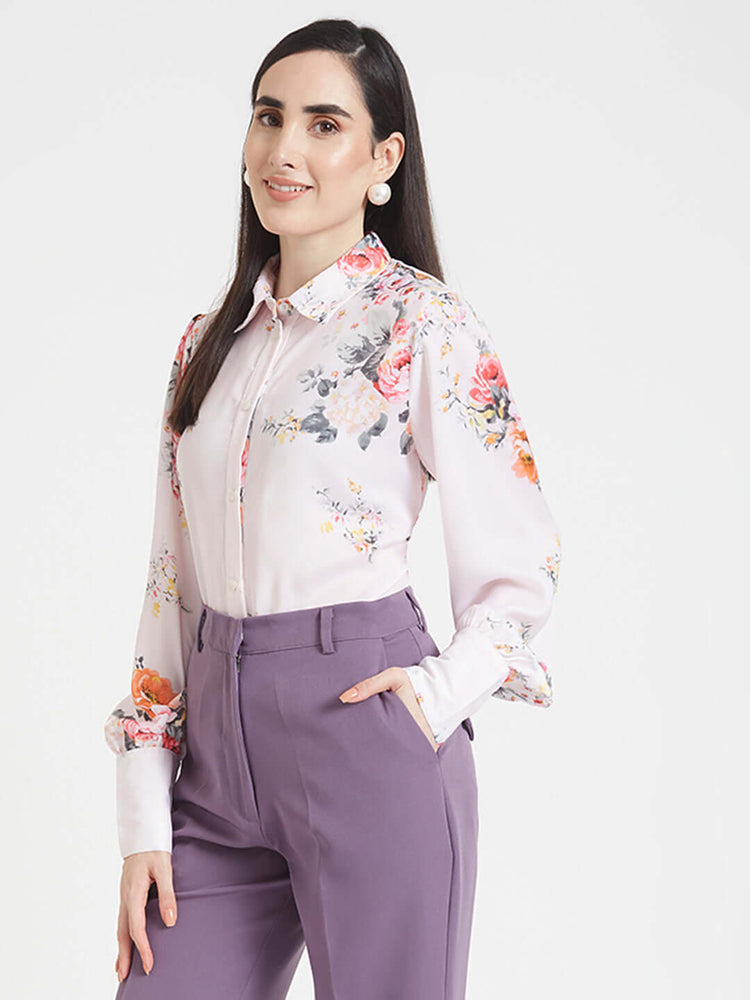 Luxury Satin Digital Print Puff Sleeve Shirt