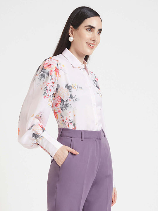 Luxury Satin Digital Print Puff Sleeve Shirt