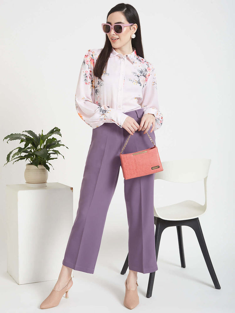 Luxury Satin Digital Print Puff Sleeve Shirt