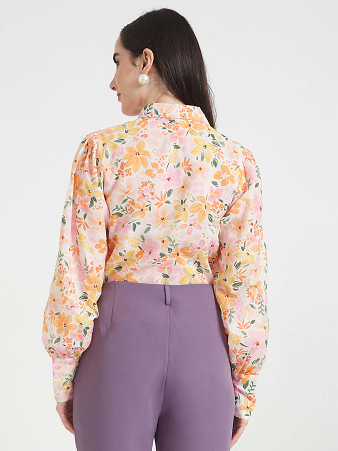 Luxury Cambric Digital Print Puff Sleeve Shirt