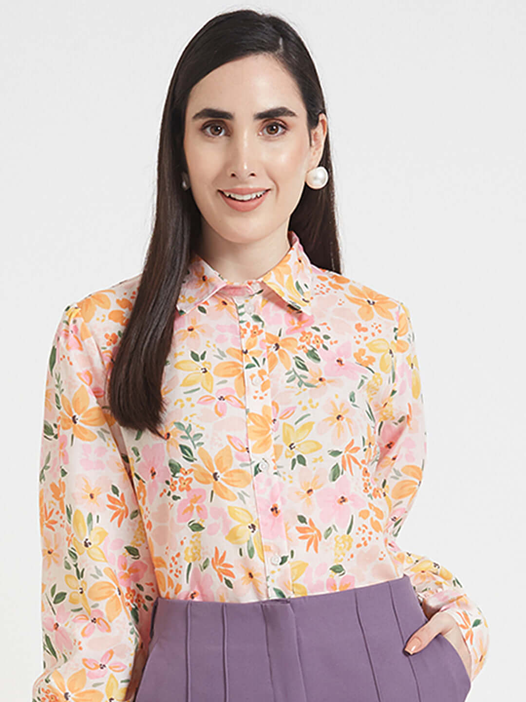 Luxury Cambric Digital Print Puff Sleeve Shirt