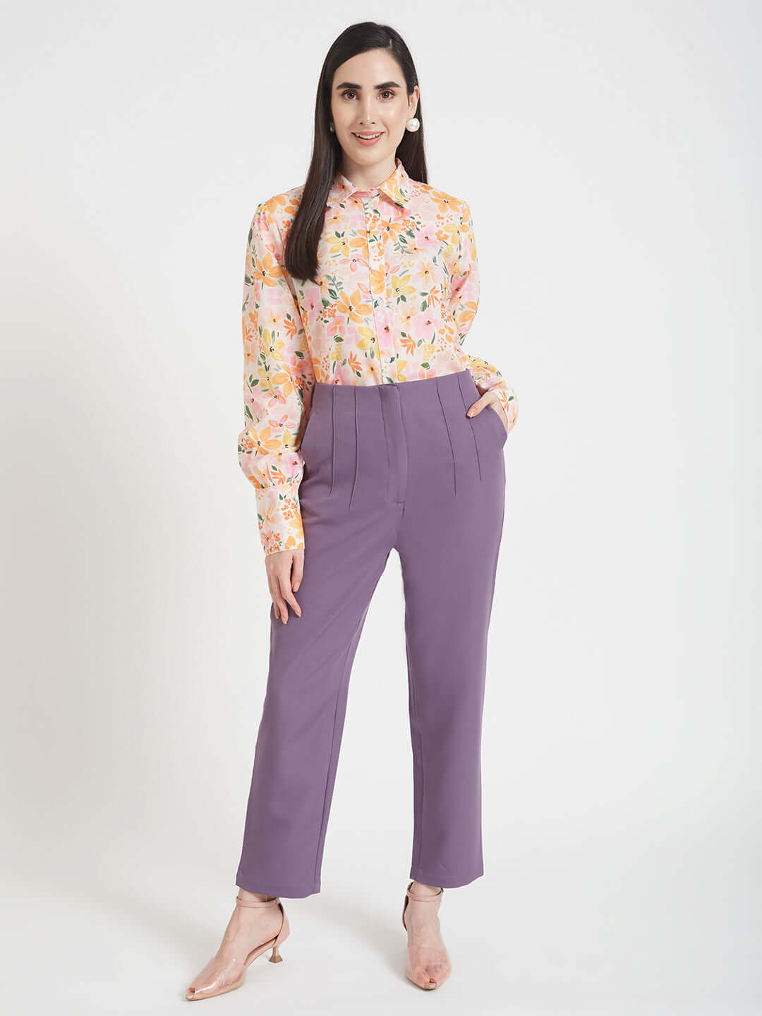 Luxury Cambric Digital Print Puff Sleeve Shirt