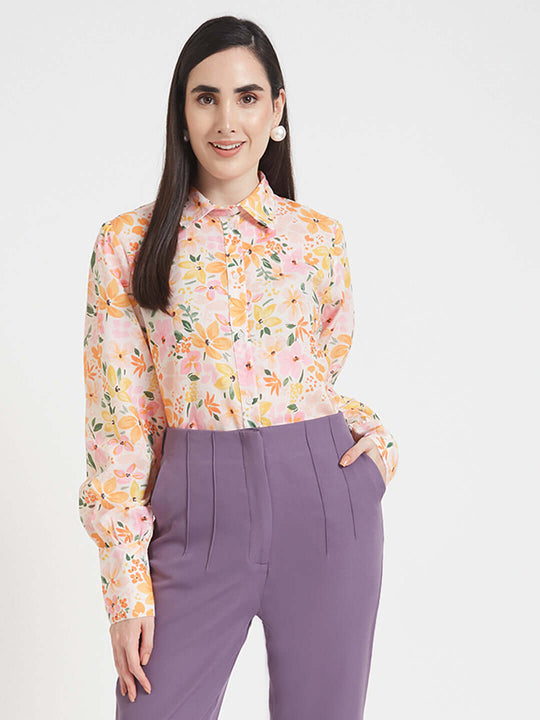 Luxury Cambric Digital Print Puff Sleeve Shirt