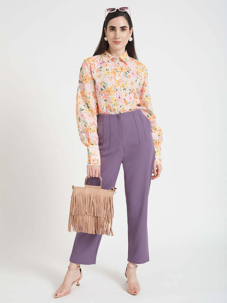 Luxury Cambric Digital Print Puff Sleeve Shirt