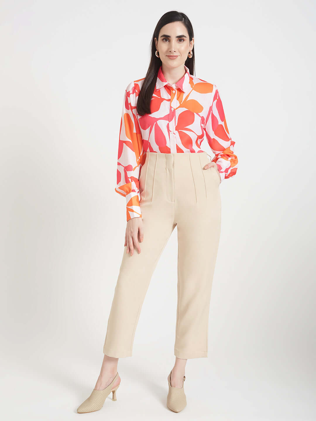 Luxury Satin Digital Print Puff Sleeve Shirt