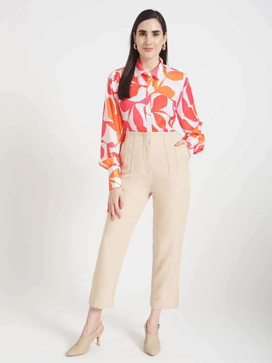 Luxury Satin Digital Print Puff Sleeve Shirt