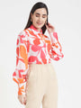 Luxury Satin Digital Print Puff Sleeve Shirt