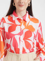 Luxury Satin Digital Print Puff Sleeve Shirt