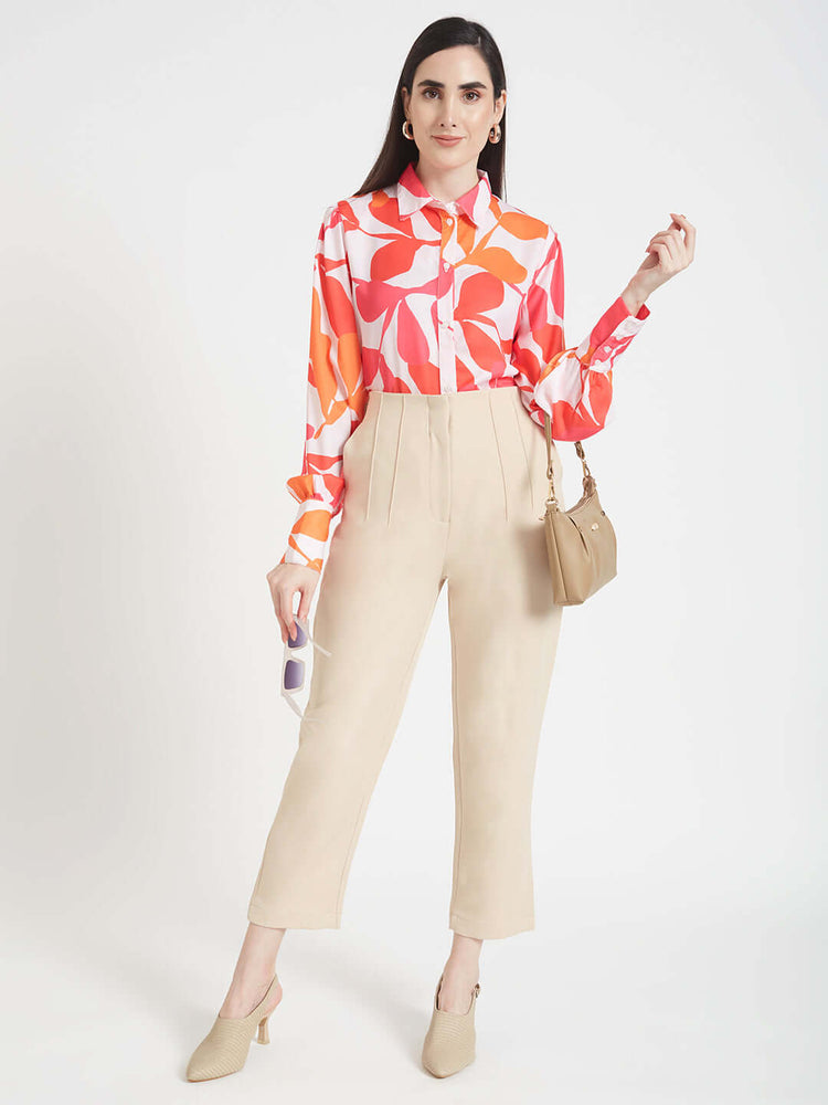 Luxury Satin Digital Print Puff Sleeve Shirt