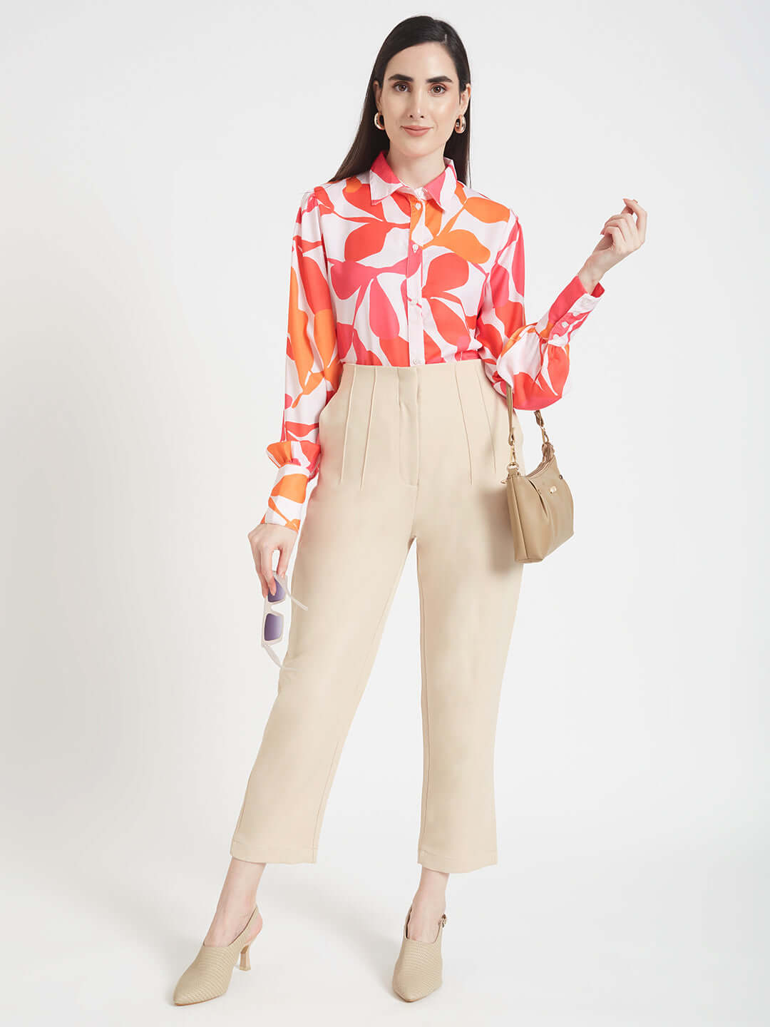 Luxury Satin Digital Print Puff Sleeve Shirt