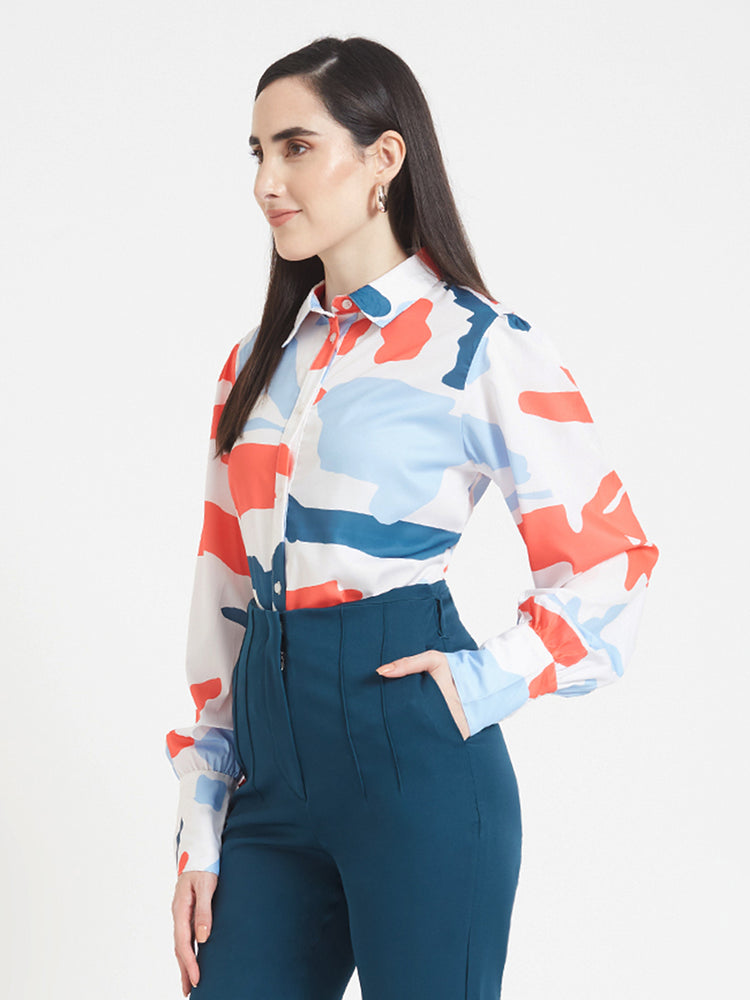 Premium American Crepe Digital Print Puff Sleeve Shirt