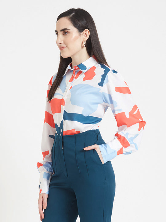 Premium American Crepe Digital Print Puff Sleeve Shirt