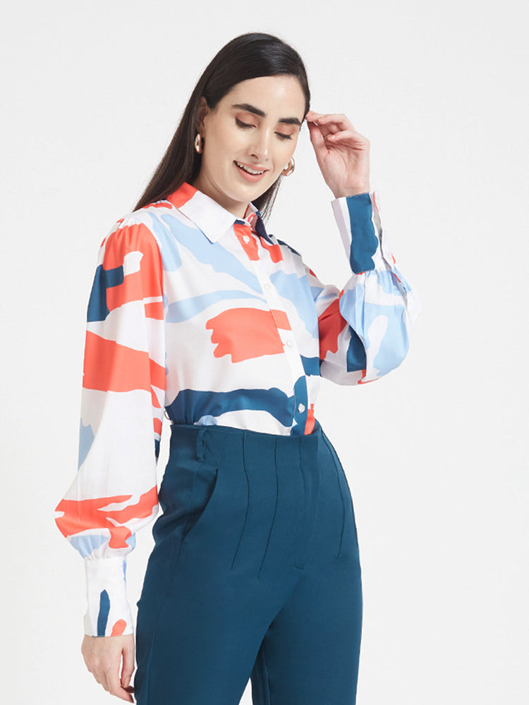 Premium American Crepe Digital Print Puff Sleeve Shirt