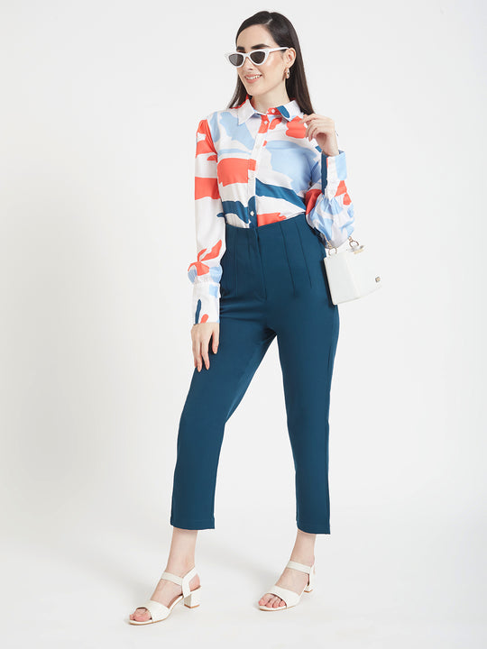 Women'S Luxury Banana Crepe Deep Teal Skin Fit Multi Pleated Trouser