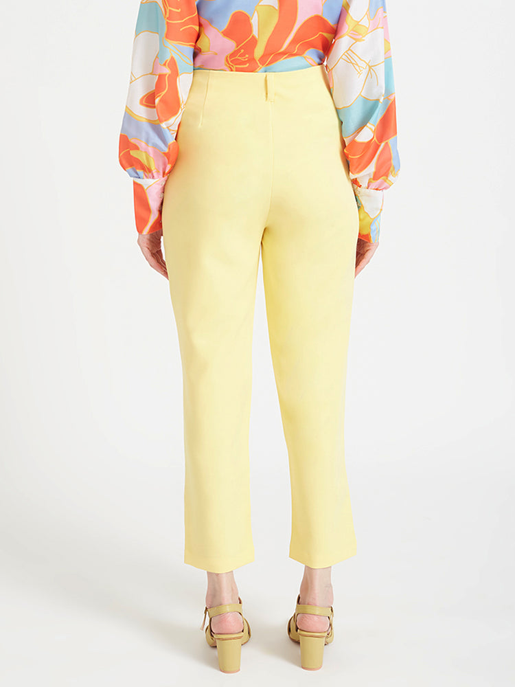 Women'S Luxury Banana Crepe Iris Yellow Skin Fit Multi Pleated Trouser