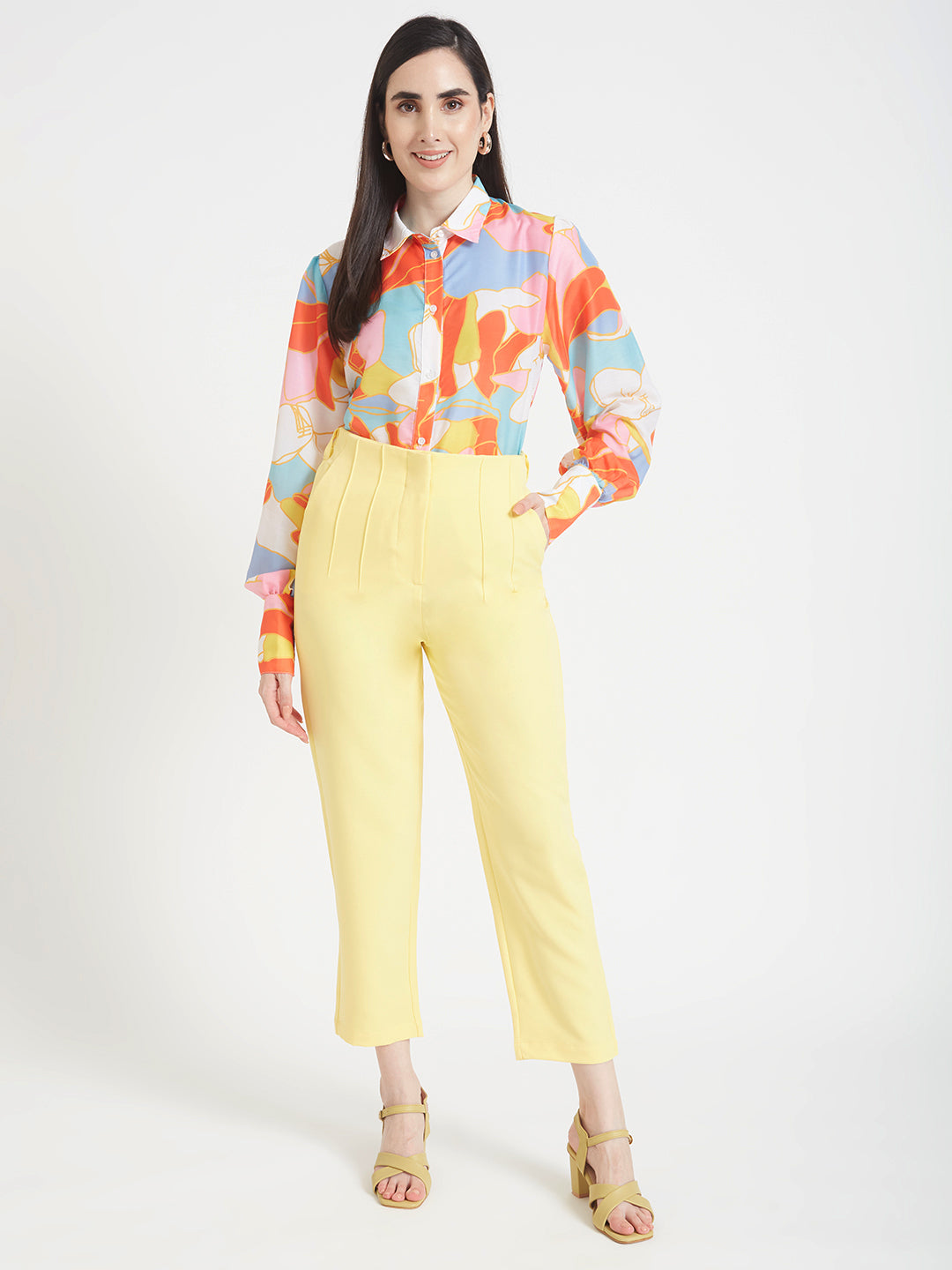 Women'S Luxury Banana Crepe Iris Yellow Skin Fit Multi Pleated Trouser