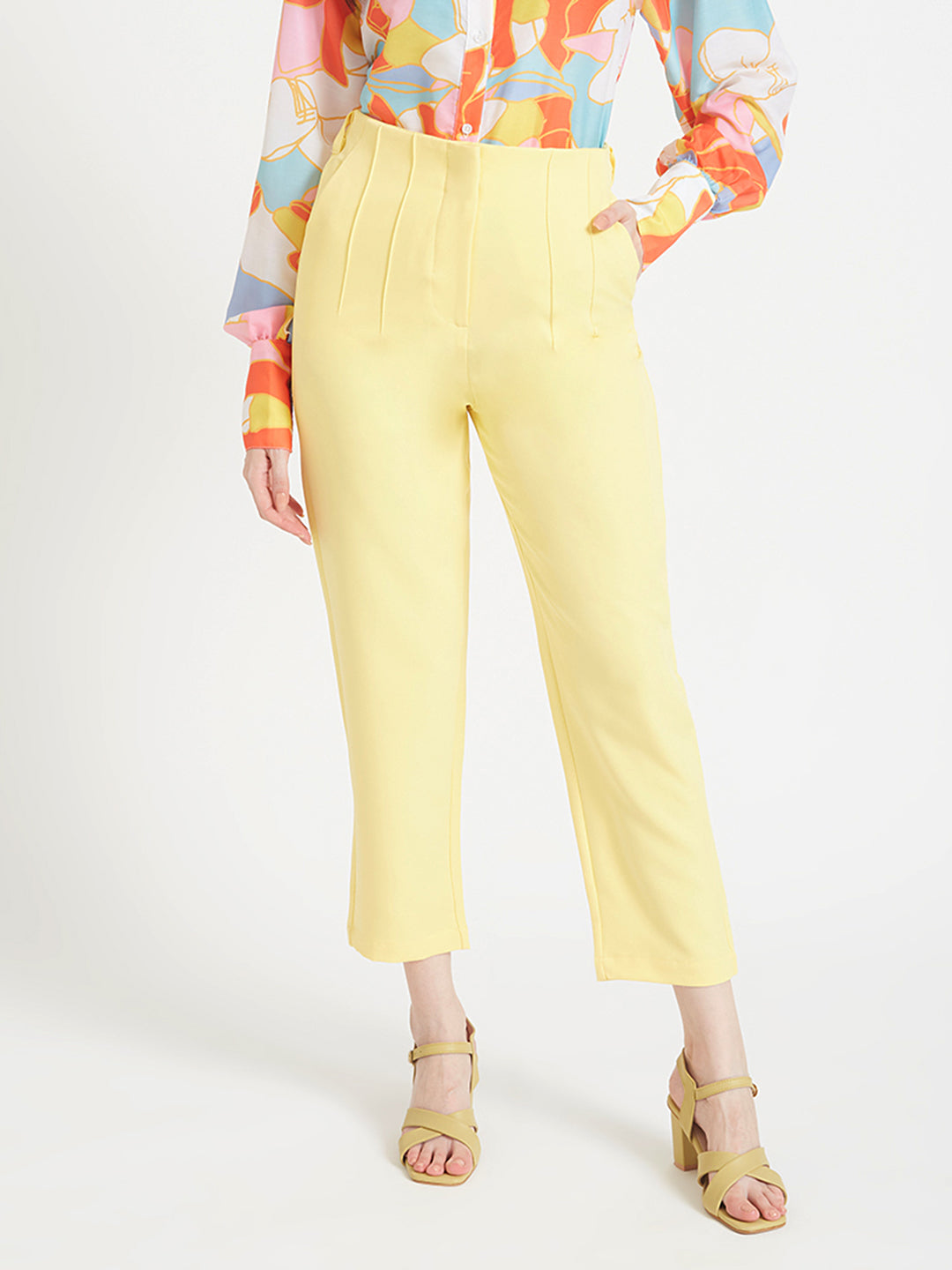Women'S Luxury Banana Crepe Iris Yellow Skin Fit Multi Pleated Trouser