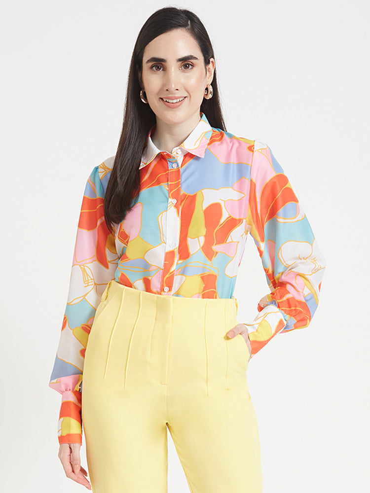 Premium Muslin Digital Print Puff Sleeve Shirt