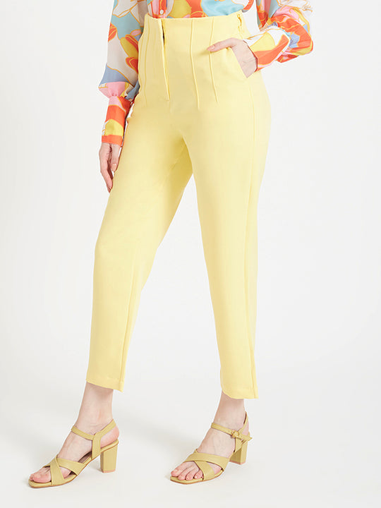 Women'S Luxury Banana Crepe Iris Yellow Skin Fit Multi Pleated Trouser