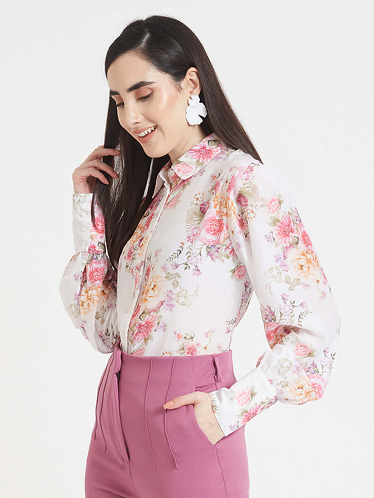 Premium Muslin Digital Print Puff Sleeve Shirt