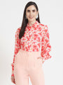 Luxury Satin Digital Print Puff Sleeve Shirt