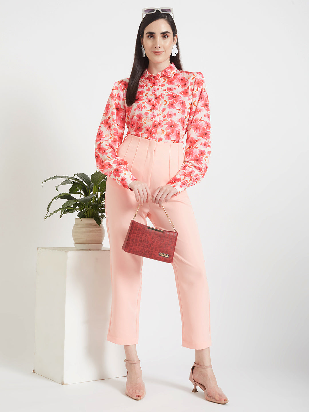 Luxury Satin Digital Print Puff Sleeve Shirt