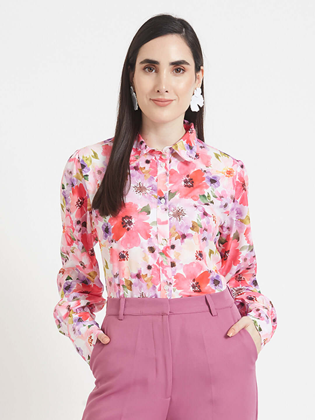 Premium American Crepe Digital Print Puff Sleeve Shirt