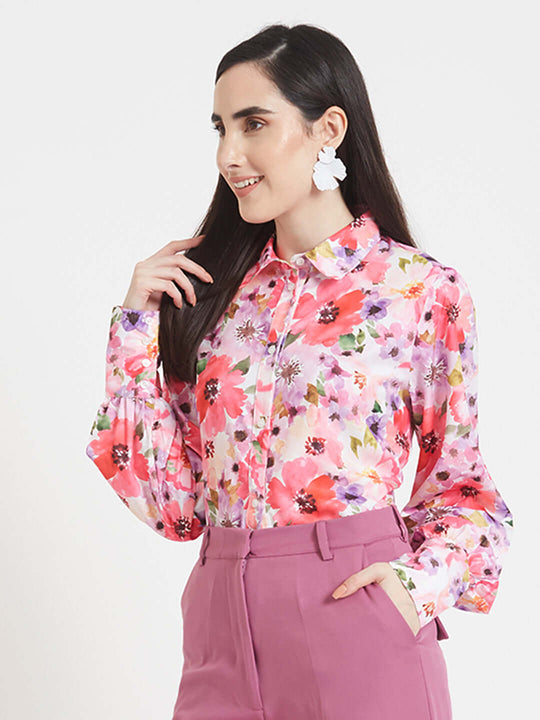 Premium American Crepe Digital Print Puff Sleeve Shirt