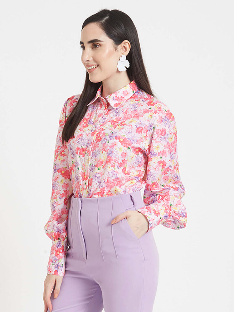 Premium Micro Digital Print Puff Sleeve Shirt