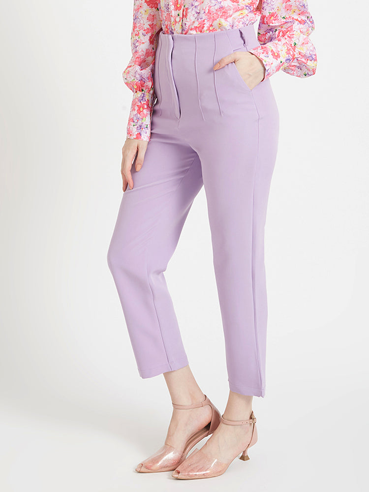 Women'S Luxury Banana Crepe Lilac Skin Fit Multi Pleated Trouser