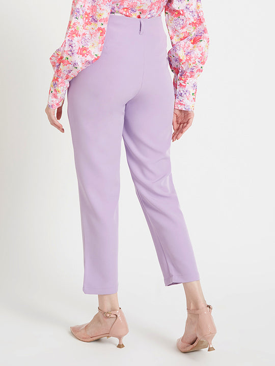 Women'S Luxury Banana Crepe Lilac Skin Fit Multi Pleated Trouser