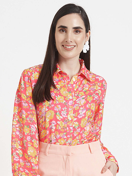 Luxury Satin Digital Print Puff Sleeve Shirt