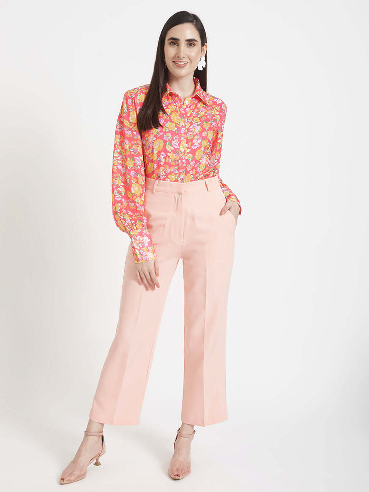 Luxury Satin Digital Print Puff Sleeve Shirt