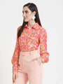 Luxury Satin Digital Print Puff Sleeve Shirt